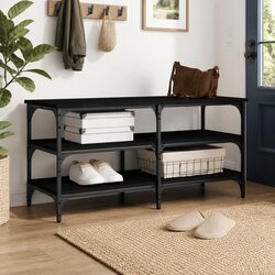 Compact and Stylish Black Shoe Bench for Entryway 100x38.5x49cm