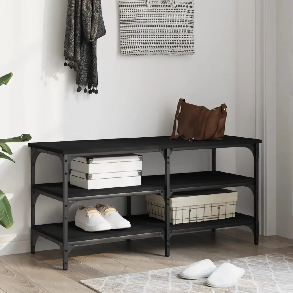 Shoe Bench Black 100x38.5x49cm 3-Tier Shelves Storage Hallway Entryway Organiser