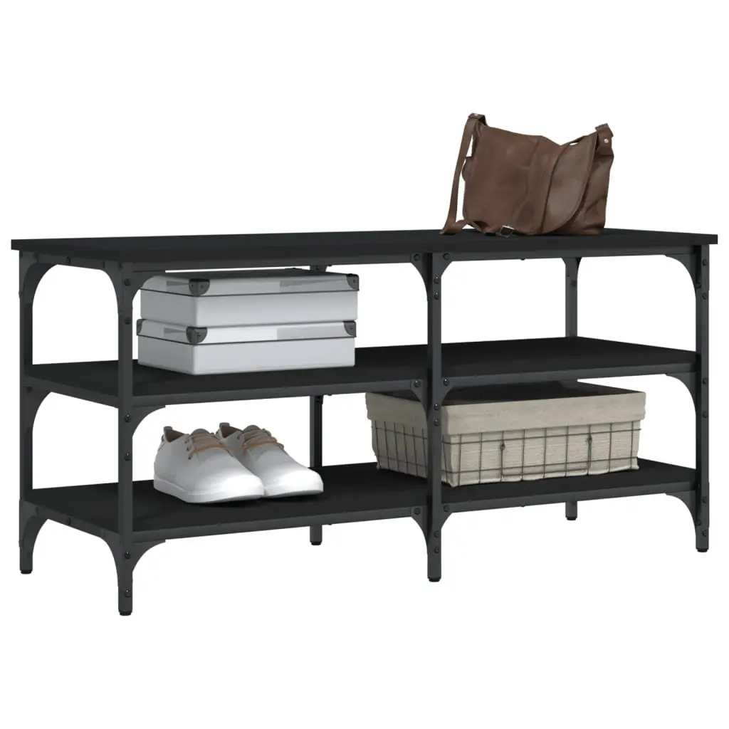 Shoe Bench Black 100x38.5x49cm 3-Tier Shelves Storage Hallway Entryway Organiser