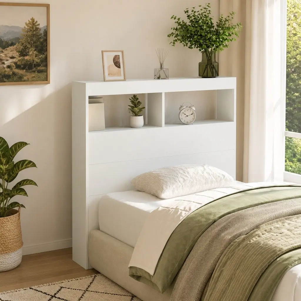 White Headboard Cabinet with RGB Lighting 100cm