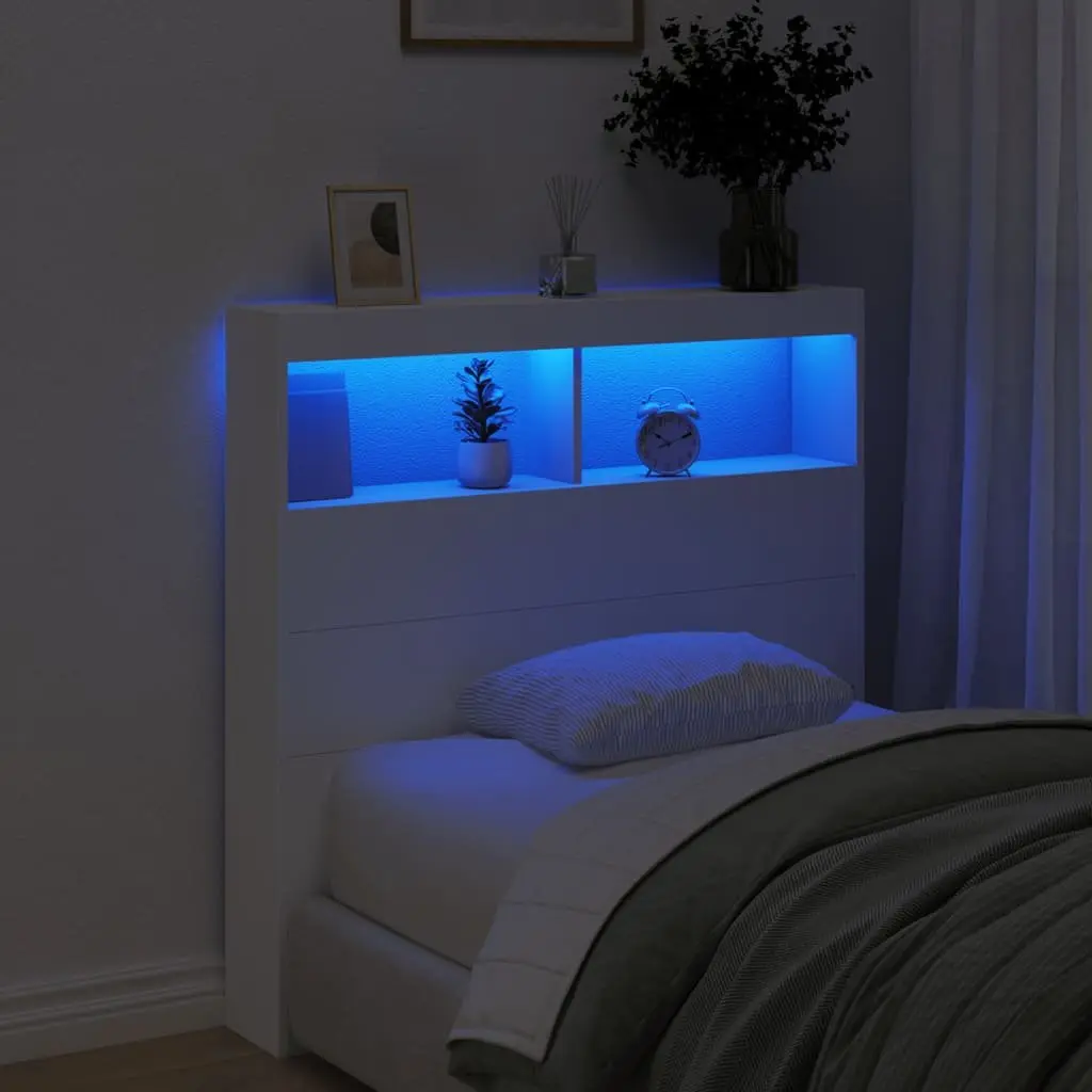 White Headboard Cabinet with RGB Lighting 100cm