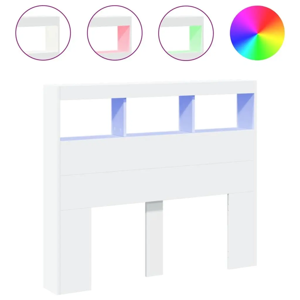 Headboard Cabinet White 120cm RGB LED Lights Modern Bedroom Storage