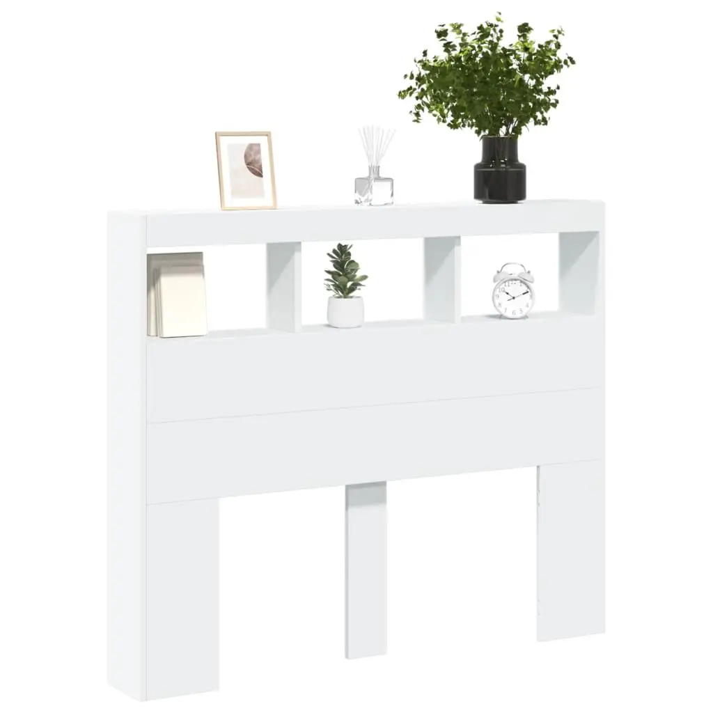 Headboard Cabinet White 120cm RGB LED Lights Modern Bedroom Storage