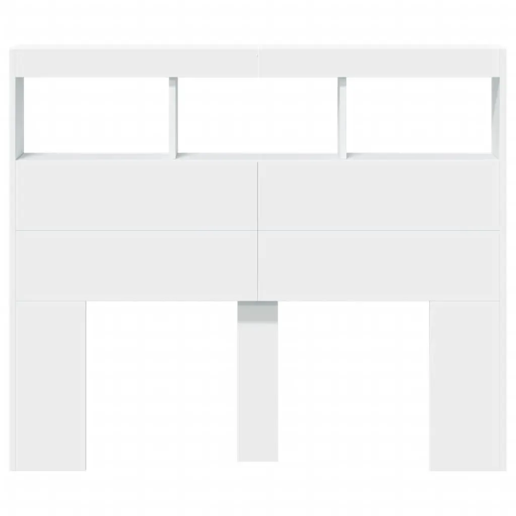 Headboard Cabinet White 120cm RGB LED Lights Modern Bedroom Storage