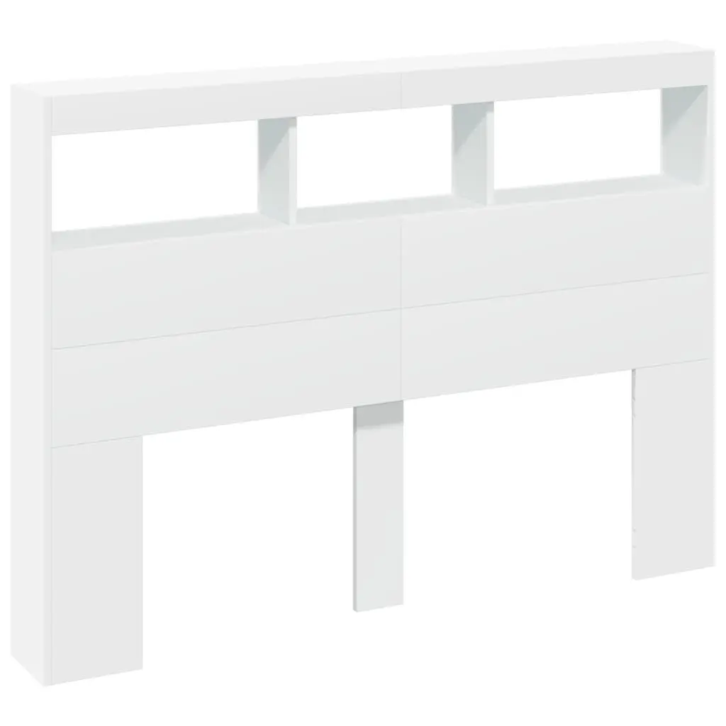 Headboard Cabinet with RGB LED Lights White 140 cm Modern Bedroom Storage