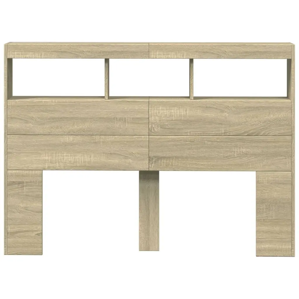 Headboard Cabinet Sonoma Oak 140cm RGB LED Lights Storage Compartment