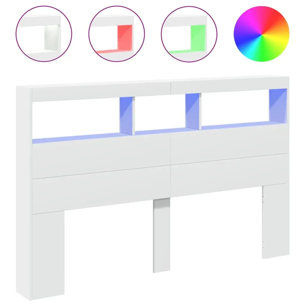 Headboard Cabinet with LED Lights White 160x17x102 cm Bedroom Storage