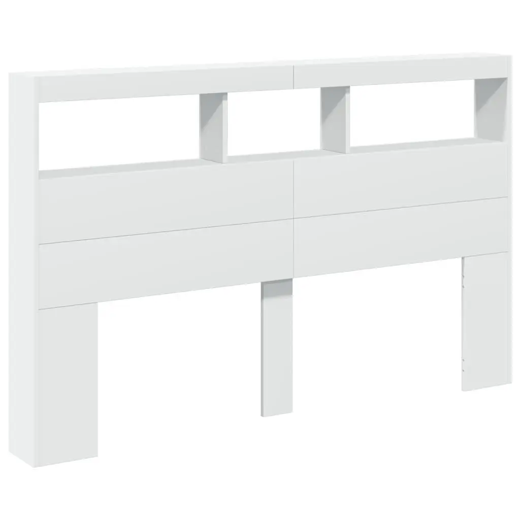 Headboard Cabinet with LED Lights White 160x17x102 cm Bedroom Storage