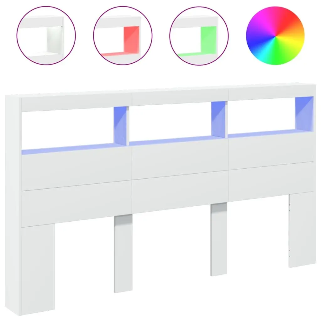 Headboard Cabinet White 180cm RGB LED Lights Storage Display