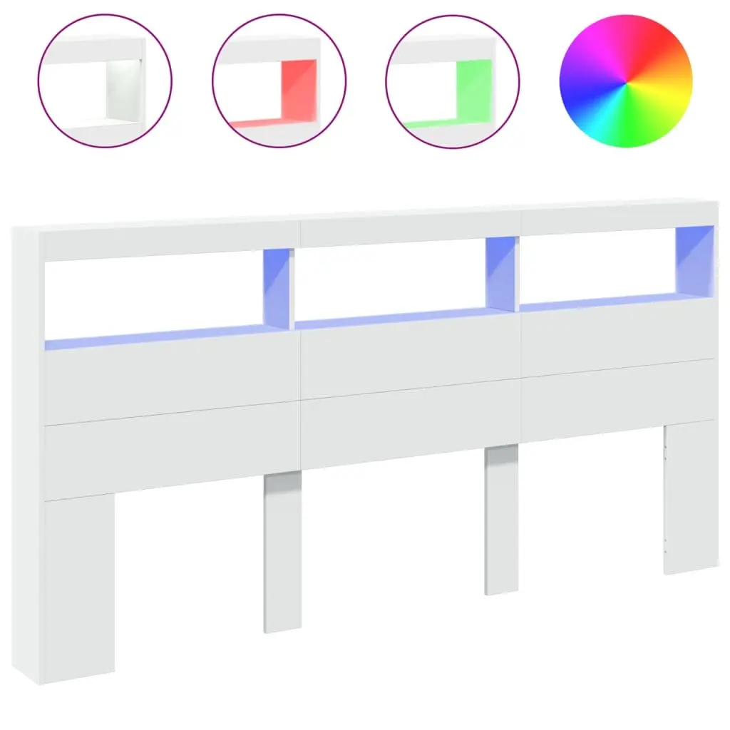 Headboard Cabinet White 200cm with RGB LED Lights Storage Furniture