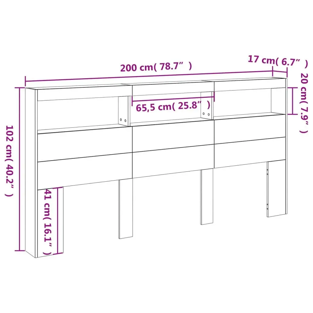 Headboard Cabinet White 200cm with RGB LED Lights Storage Furniture