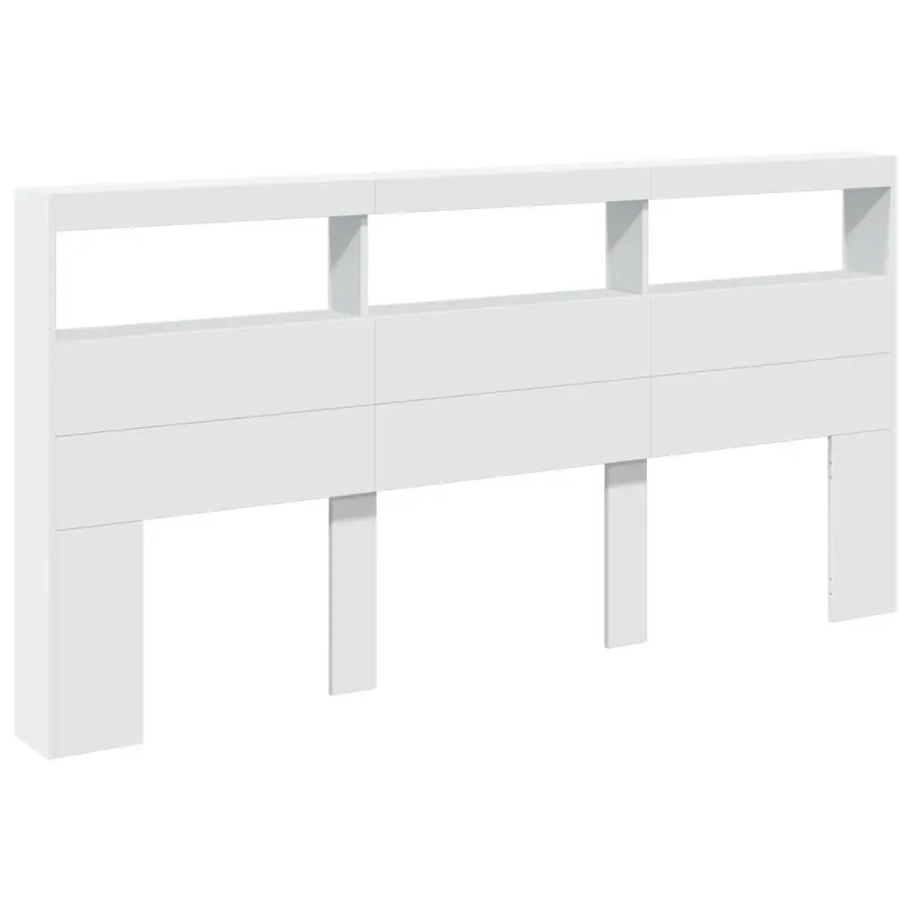 Headboard Cabinet White 200cm with RGB LED Lights Storage Furniture