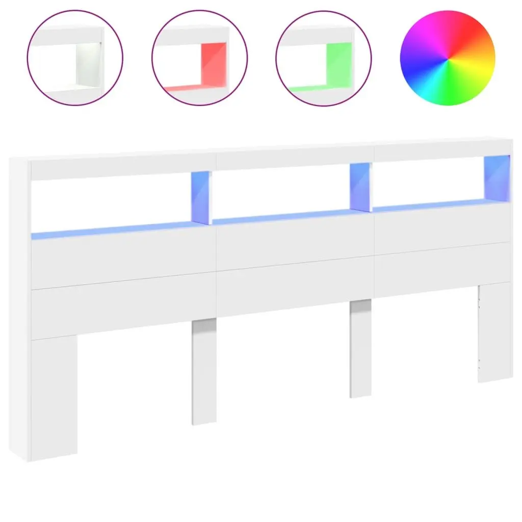 White LED Headboard Cabinet Bedroom Storage 220x17x102cm Modern Design Backrest