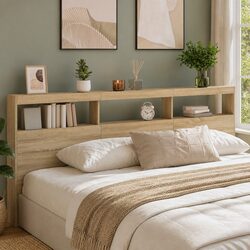 Concise and Stylish Brown Headboard Cabinet with LEDs