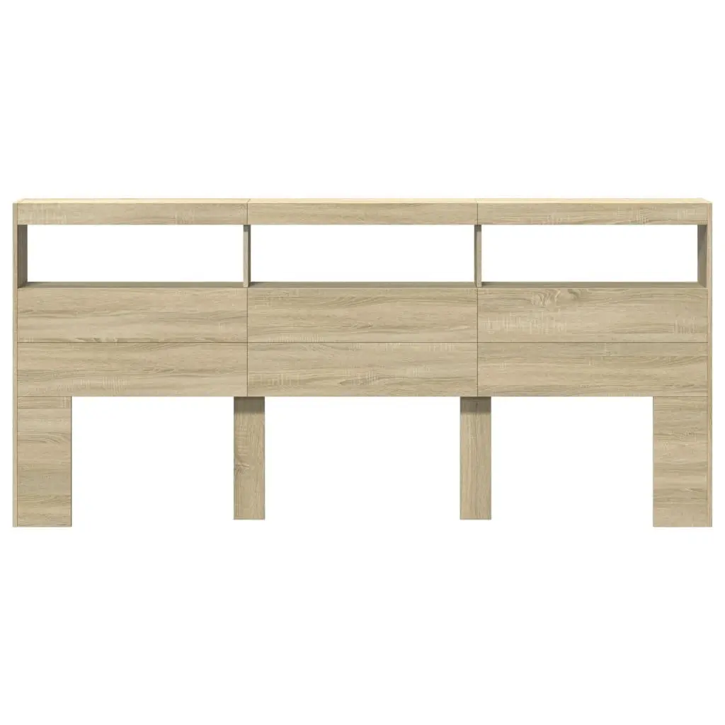 Headboard Cabinet with LED Lights Brown Bedroom Storage Bed Frame Display 220cm