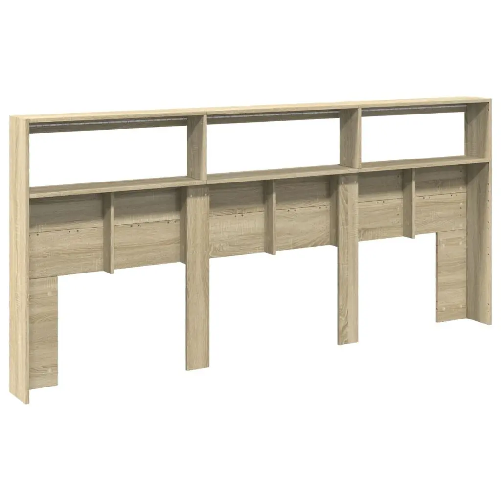 Headboard Cabinet with LED Lights Brown Bedroom Storage Bed Frame Display 220cm