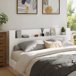Compact White Headboard Cabinet with RGB Lighting