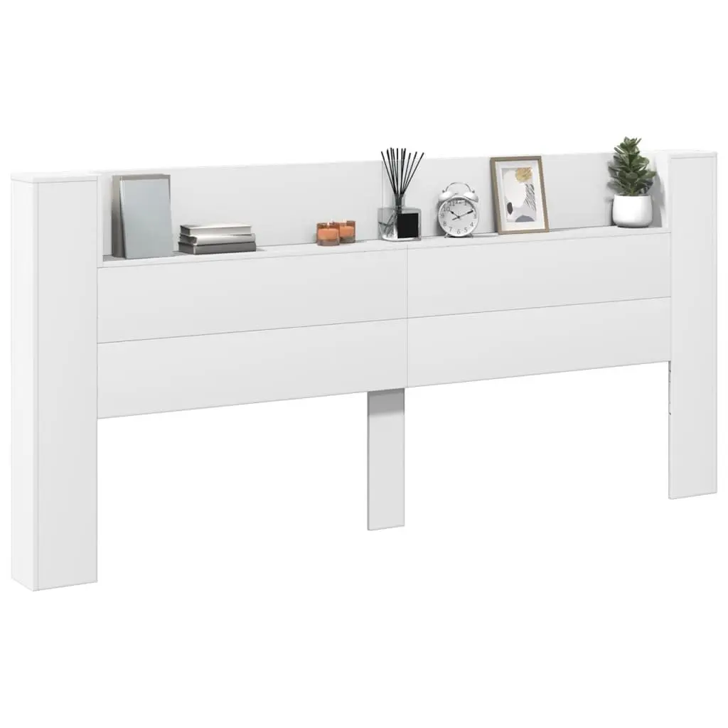 Headboard Cabinet White 220cm RGB LED Lights Storage Shelf