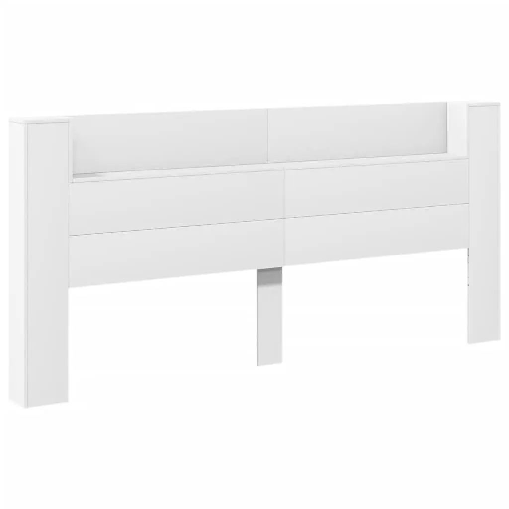 Headboard Cabinet White 220cm RGB LED Lights Storage Shelf