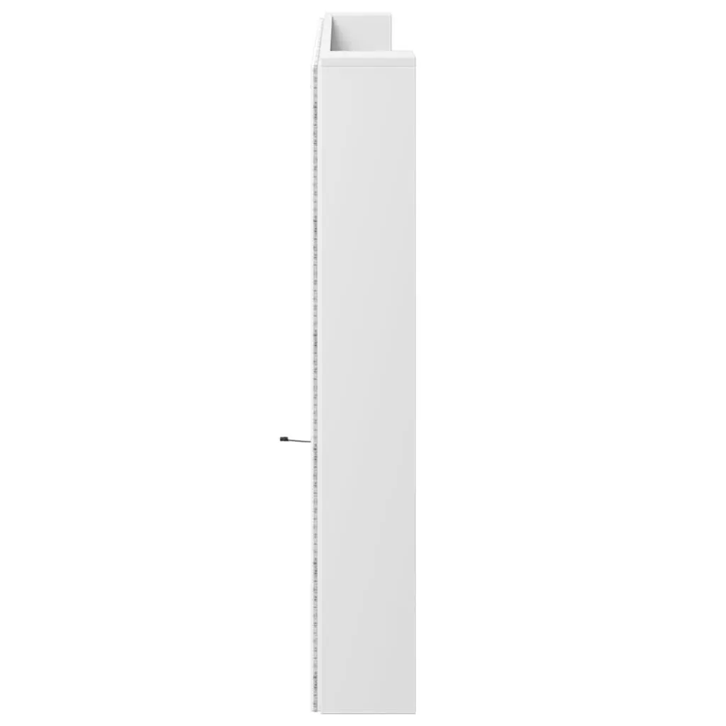 Headboard Cabinet White 220cm RGB LED Lights Storage Shelf