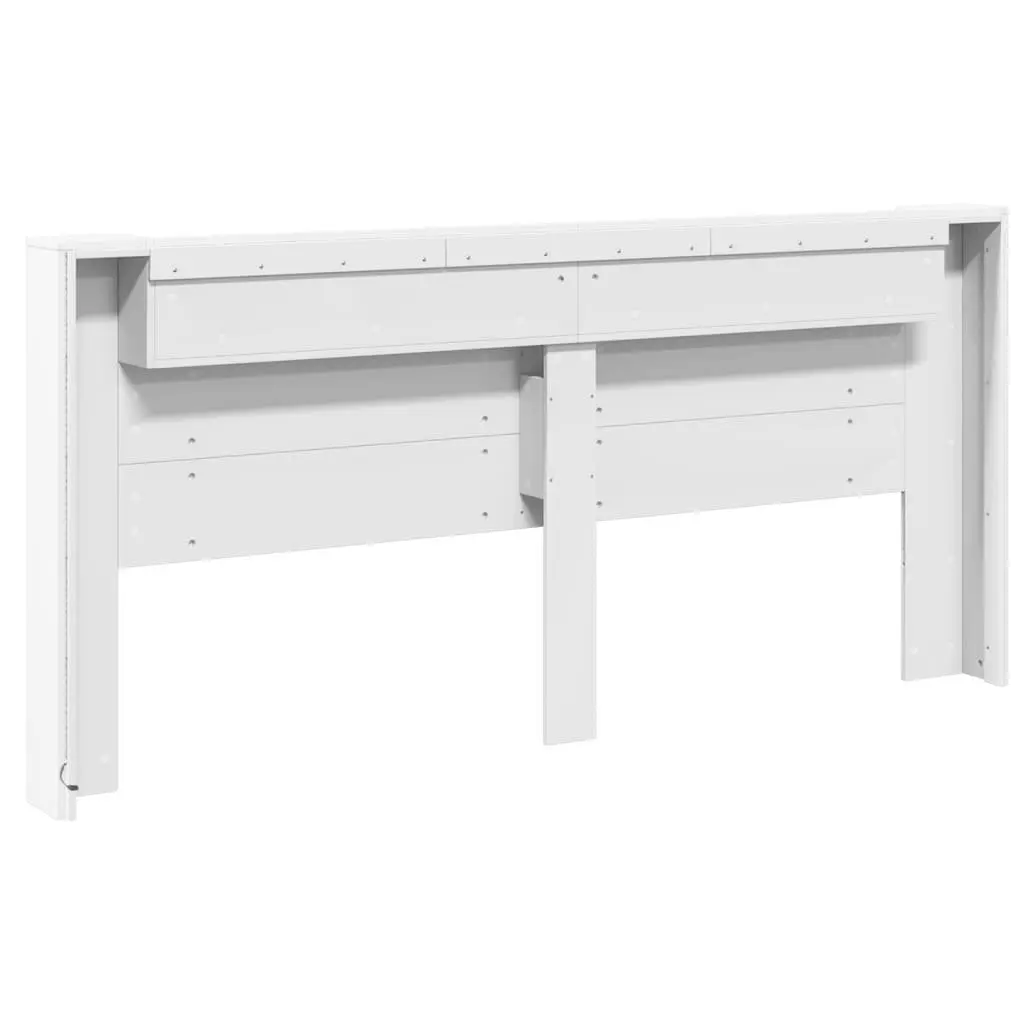 Headboard Cabinet White 220cm RGB LED Lights Storage Shelf