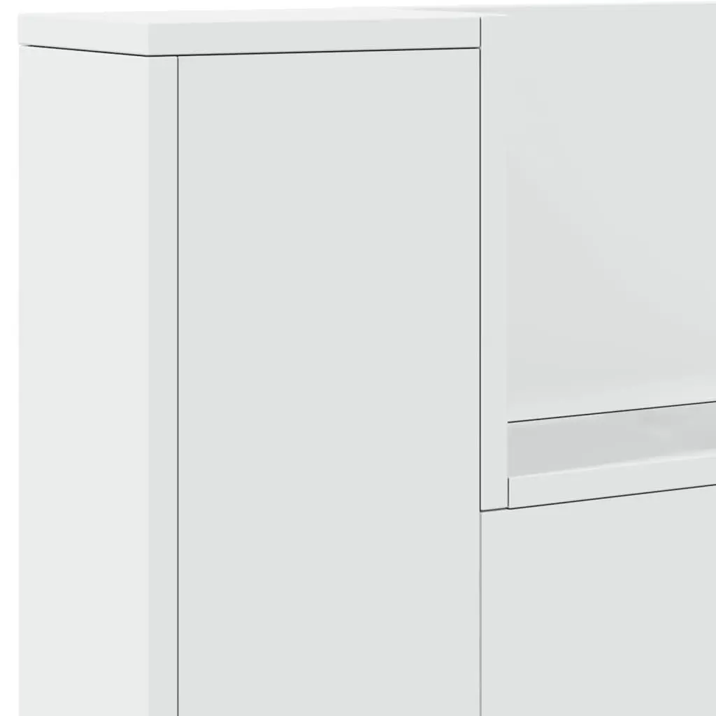 Headboard Cabinet White 220cm RGB LED Lights Storage Shelf