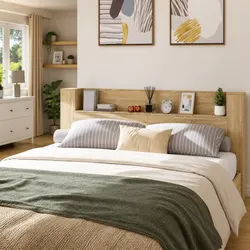 Compact Headboard Cabinet with Open Shelf and RGB Lights