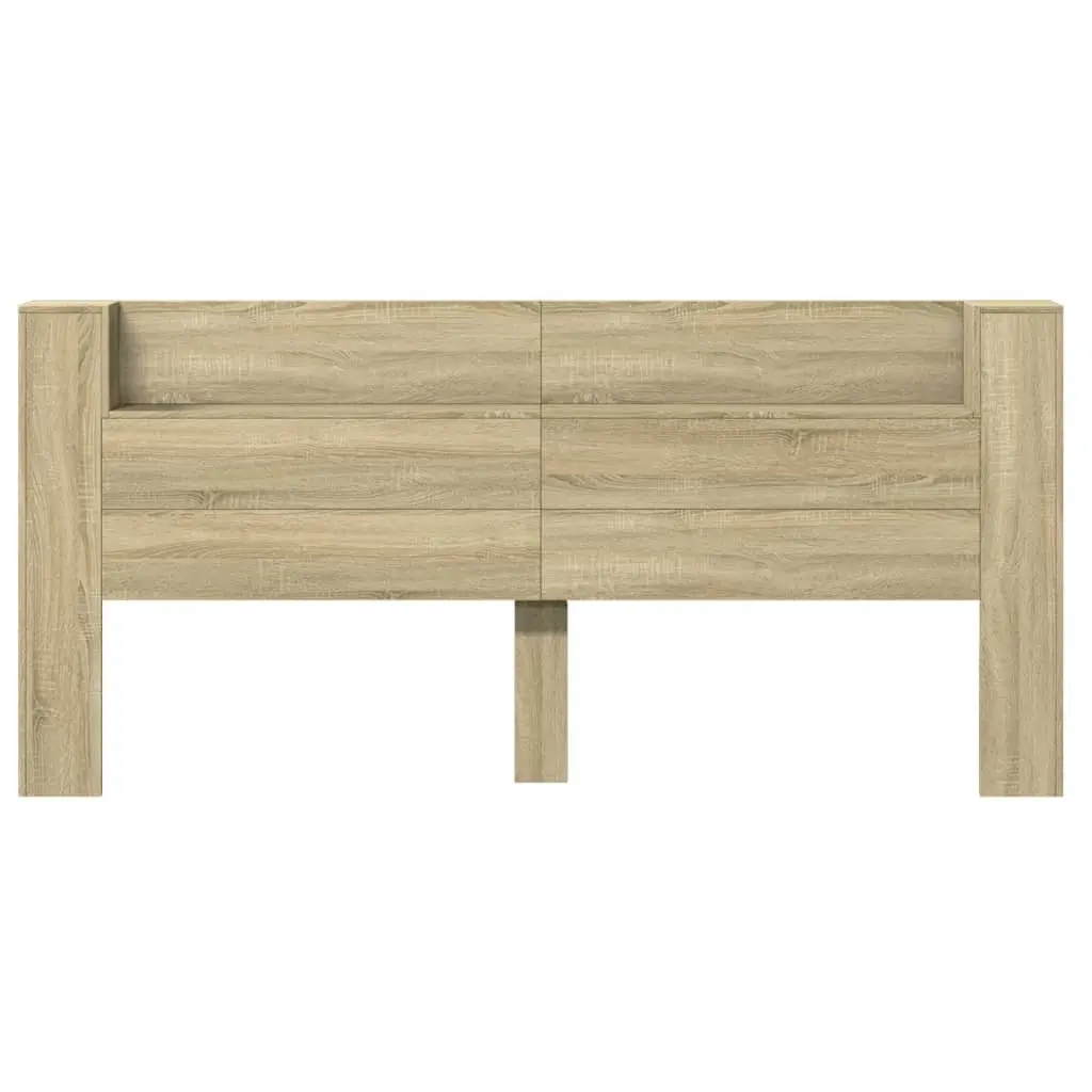 Headboard Cabinet Brown Engineered Wood RGB LED Lights Open Shelf Storage