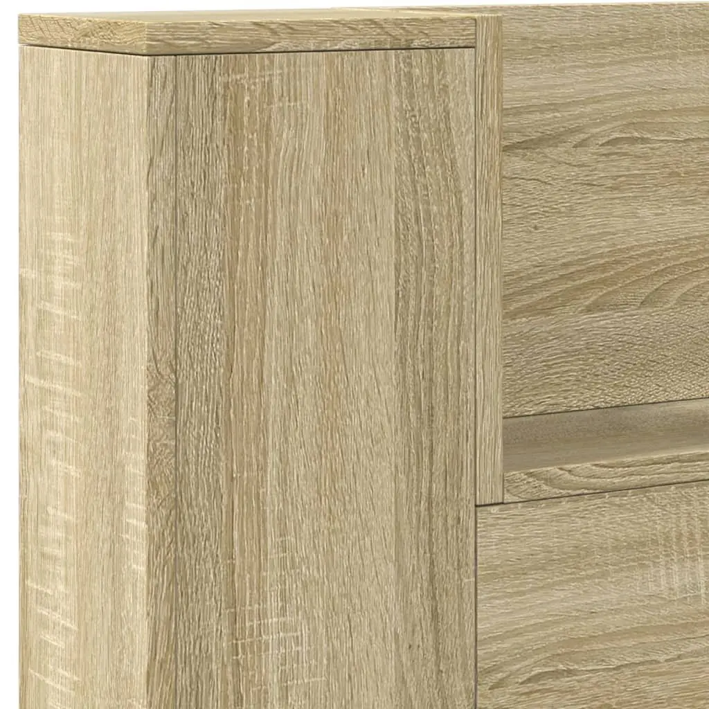 Headboard Cabinet Brown Engineered Wood RGB LED Lights Open Shelf Storage