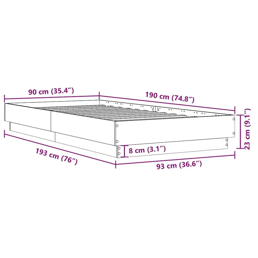 Bed Frame Sonoma Oak 90x190 cm Slatted Base Engineered Wood