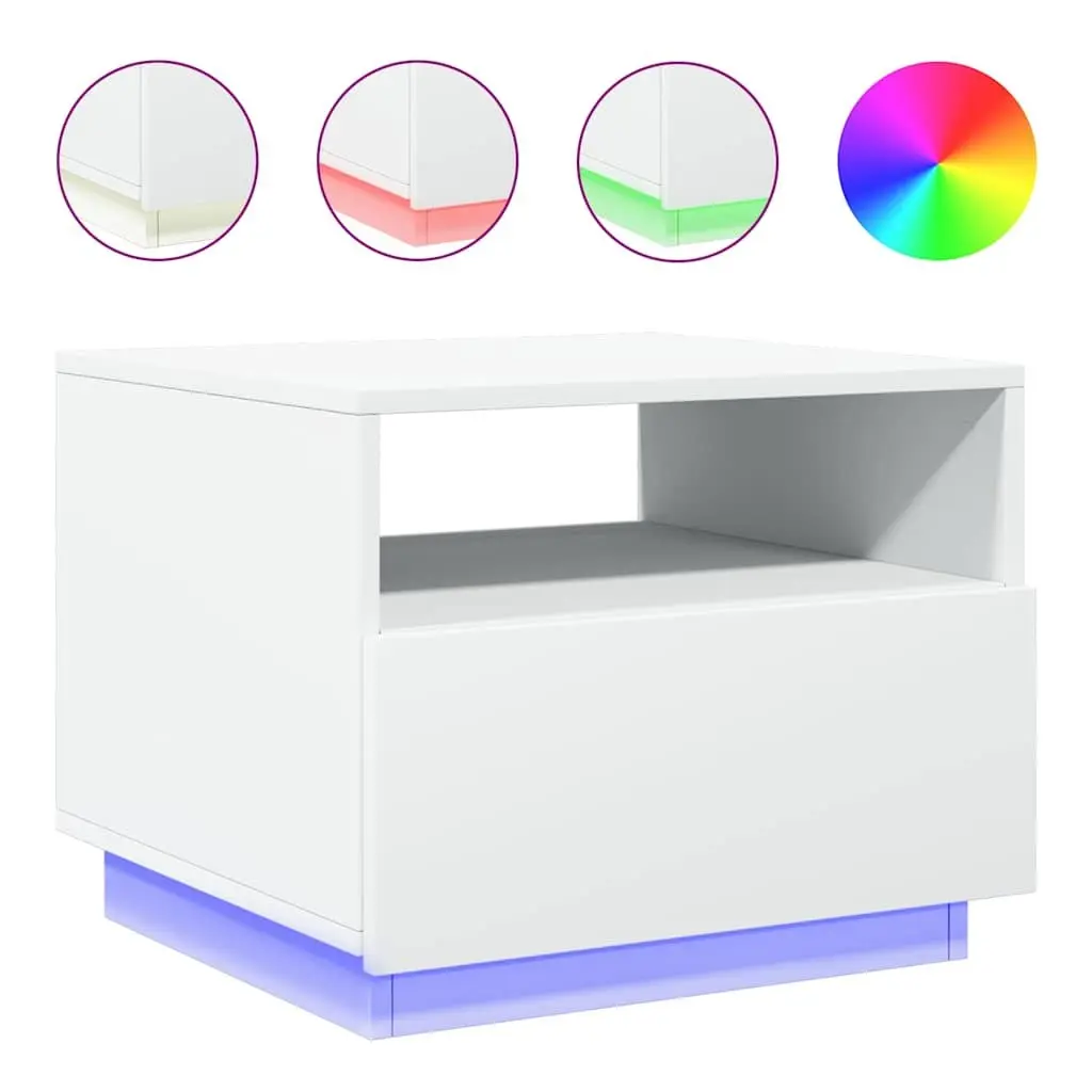 Coffee Table White 50x49x40cm RGB LED Lights Modern Living Room Accent Side Table