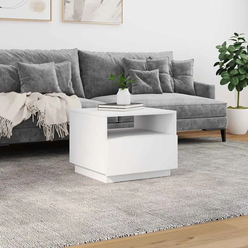 Coffee Table White 50x49x40cm RGB LED Lights Modern Living Room Accent Side Table
