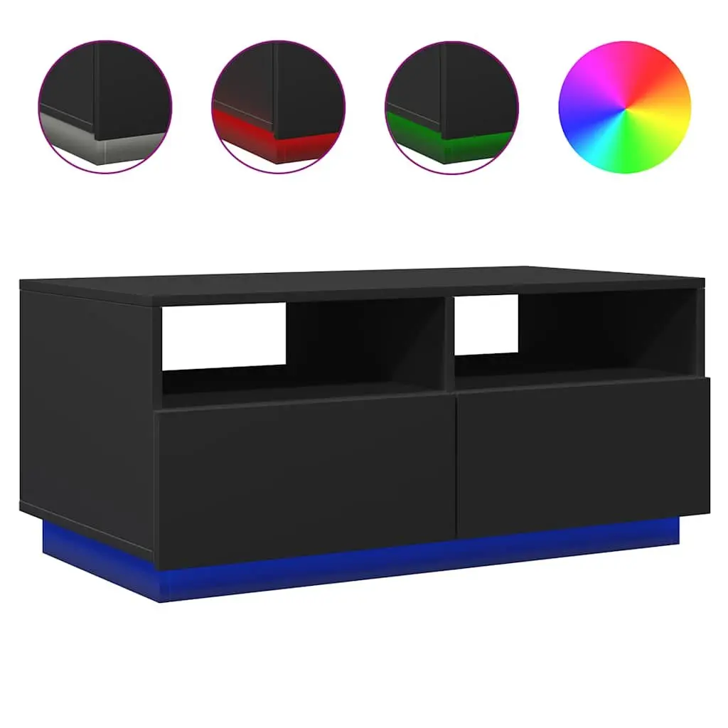 Coffee Table Black Modern with RGB LED Lights