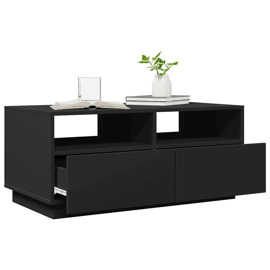 Coffee Table Black Modern with RGB LED Lights