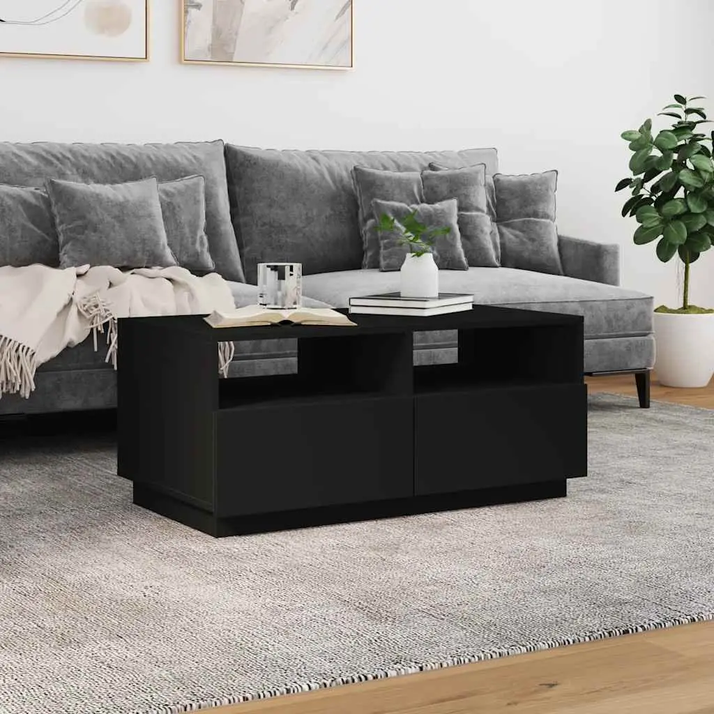 Coffee Table Black Modern with RGB LED Lights