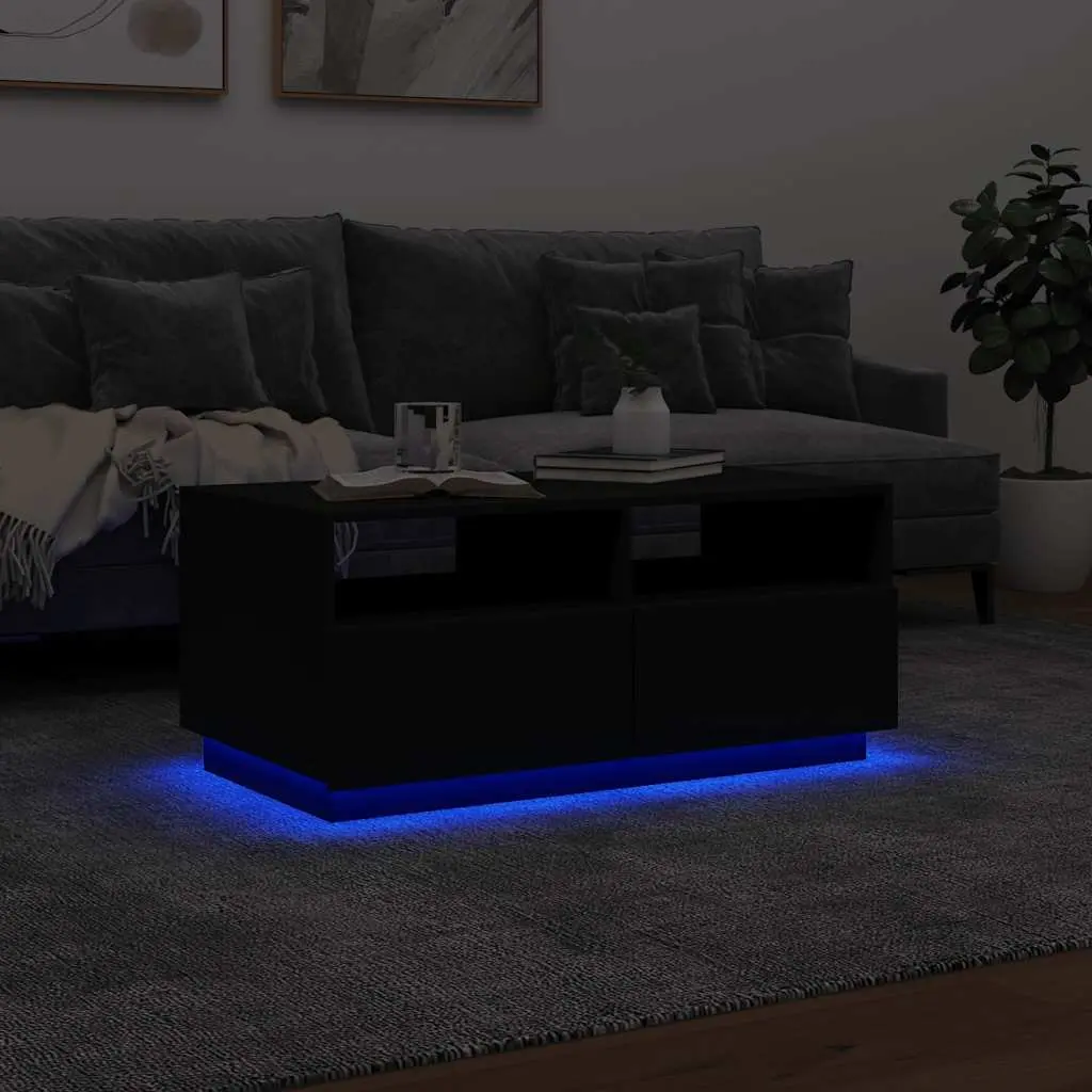 Coffee Table Black Modern with RGB LED Lights