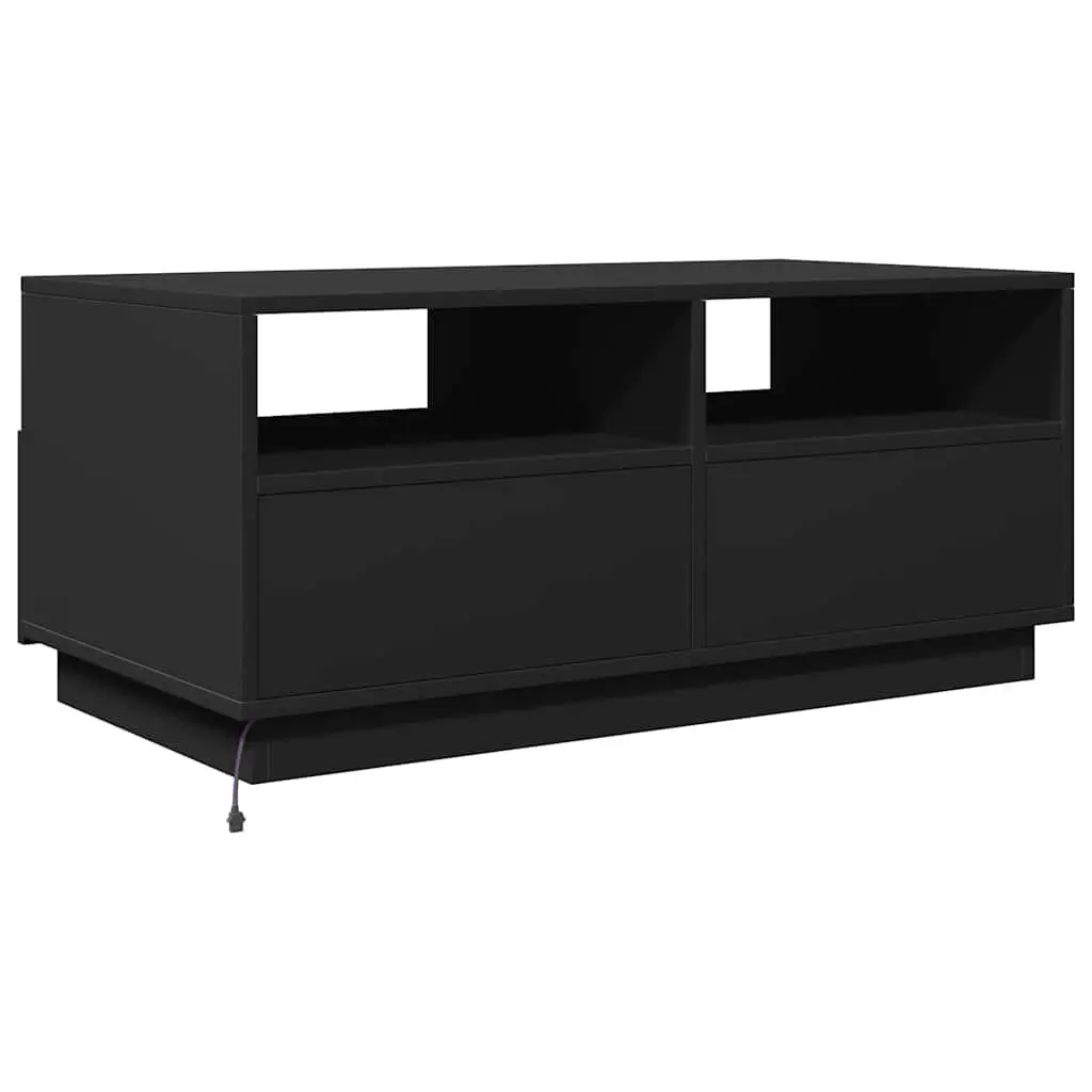 Coffee Table Black Modern with RGB LED Lights