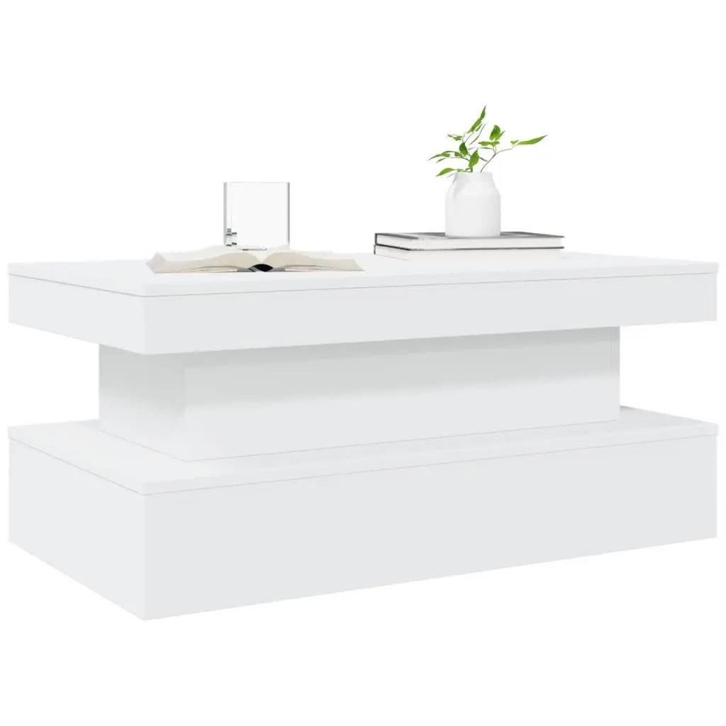 Coffee Table White 90x50x40cm RGB LED Lights Modern Accent Furniture