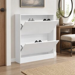 Shoe Cabinet White Storage Organiser Compact Narrow Space Entryway Hallway