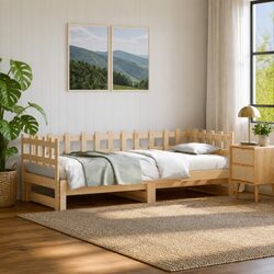 Pull-out Day Bed Solid Wood Slatted Base Guest Bed Sofa Frame Brown 90x190cm