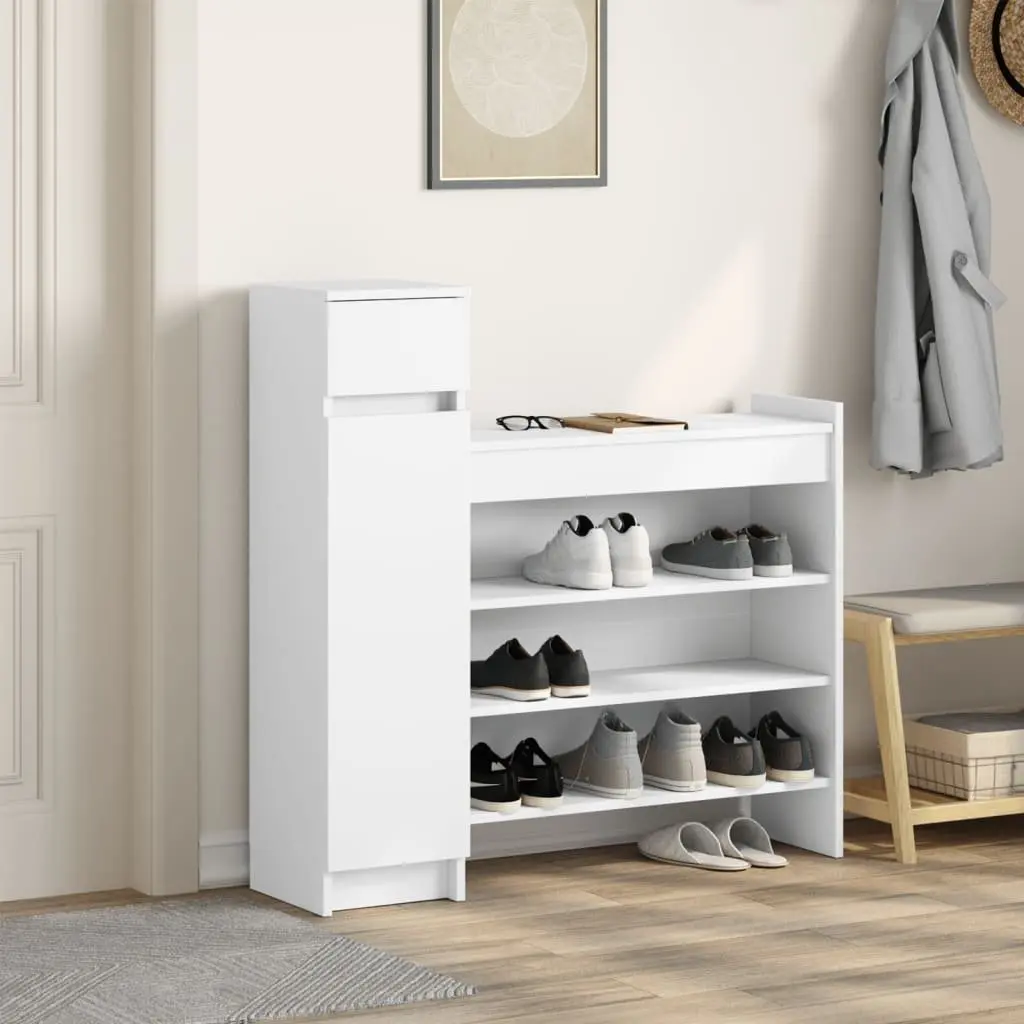 Shoe Cabinet White 100.5x28x100 cm Storage Organiser Cupboard with Drawer and Shelves