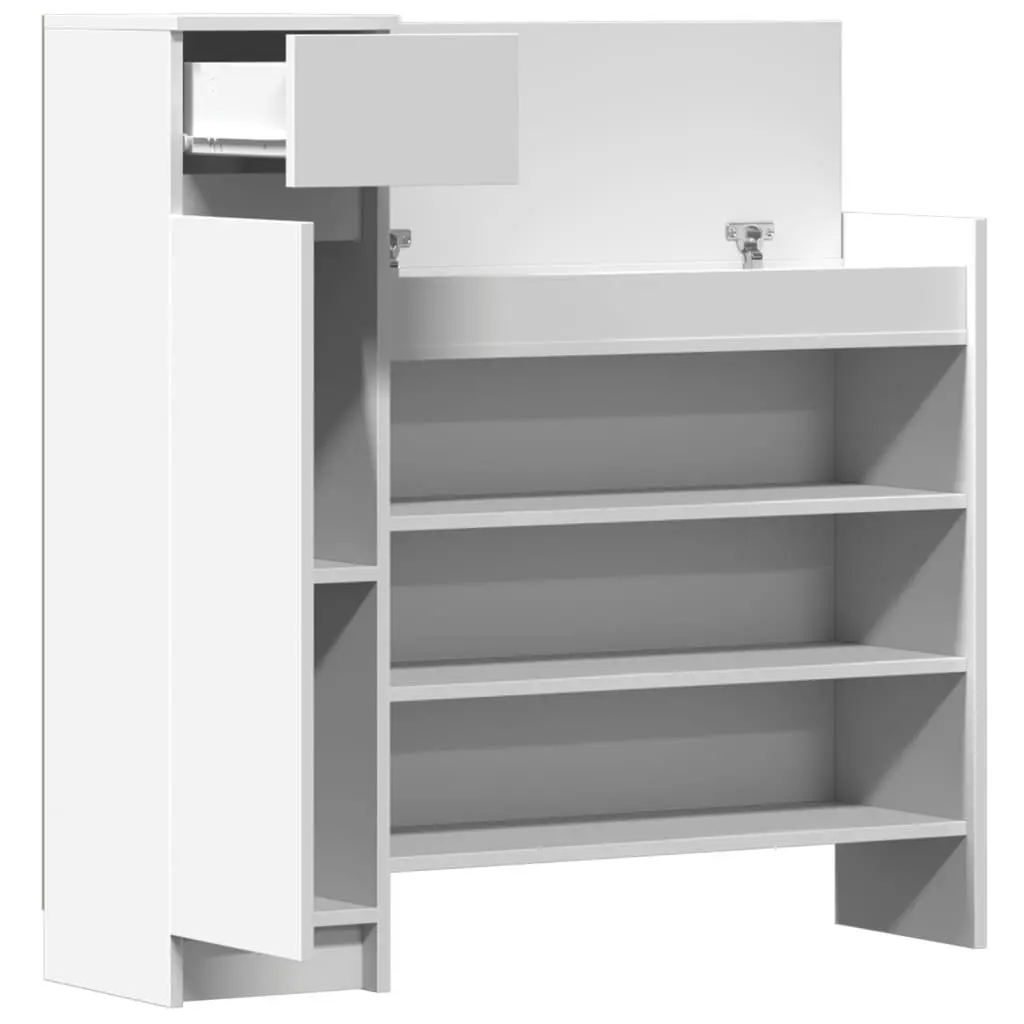 Shoe Cabinet White 100.5x28x100 cm Storage Organiser Cupboard with Drawer and Shelves