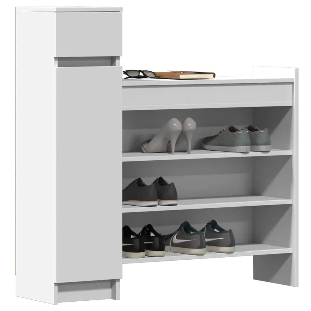 Shoe Cabinet White 100.5x28x100 cm Storage Organiser Cupboard with Drawer and Shelves