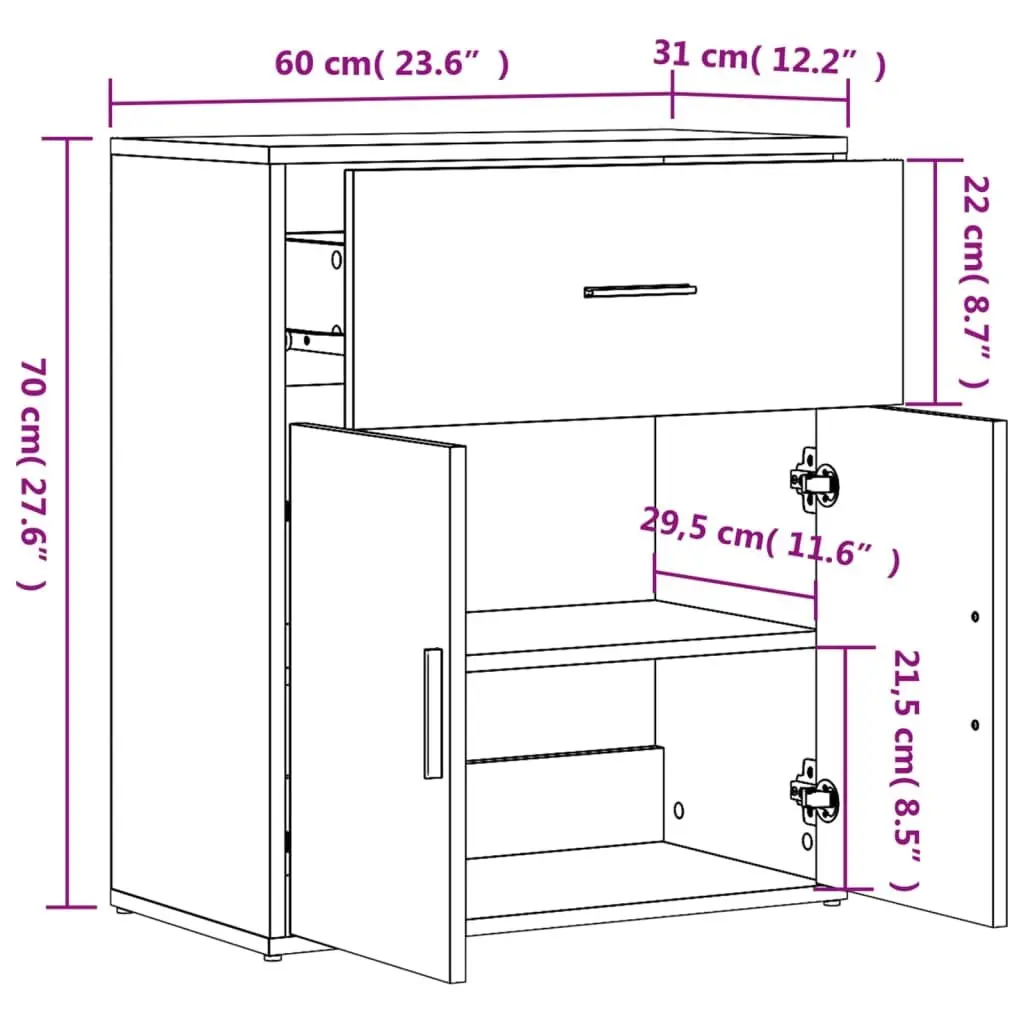 Engineered Wood Sideboard Storage Cabinet White 60x31x70 cm Modern Furniture