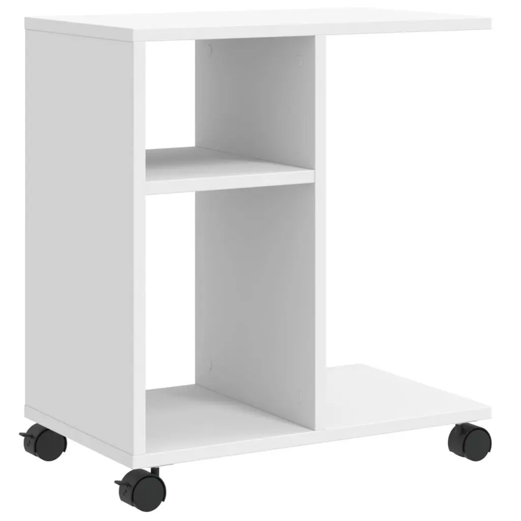 End Table White Engineered Wood Storage with Wheels