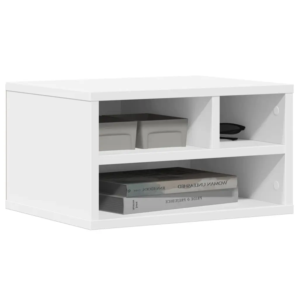 Printer Stand White Engineered Wood Storage Shelf Office Desk Organizer 40 x 32 x 22.5 cm Durable Moisture Resistant Ample Storage Space