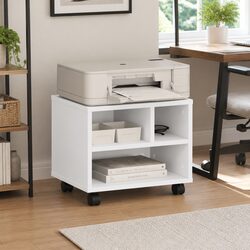 White Printer Stand with Lockable Wheels