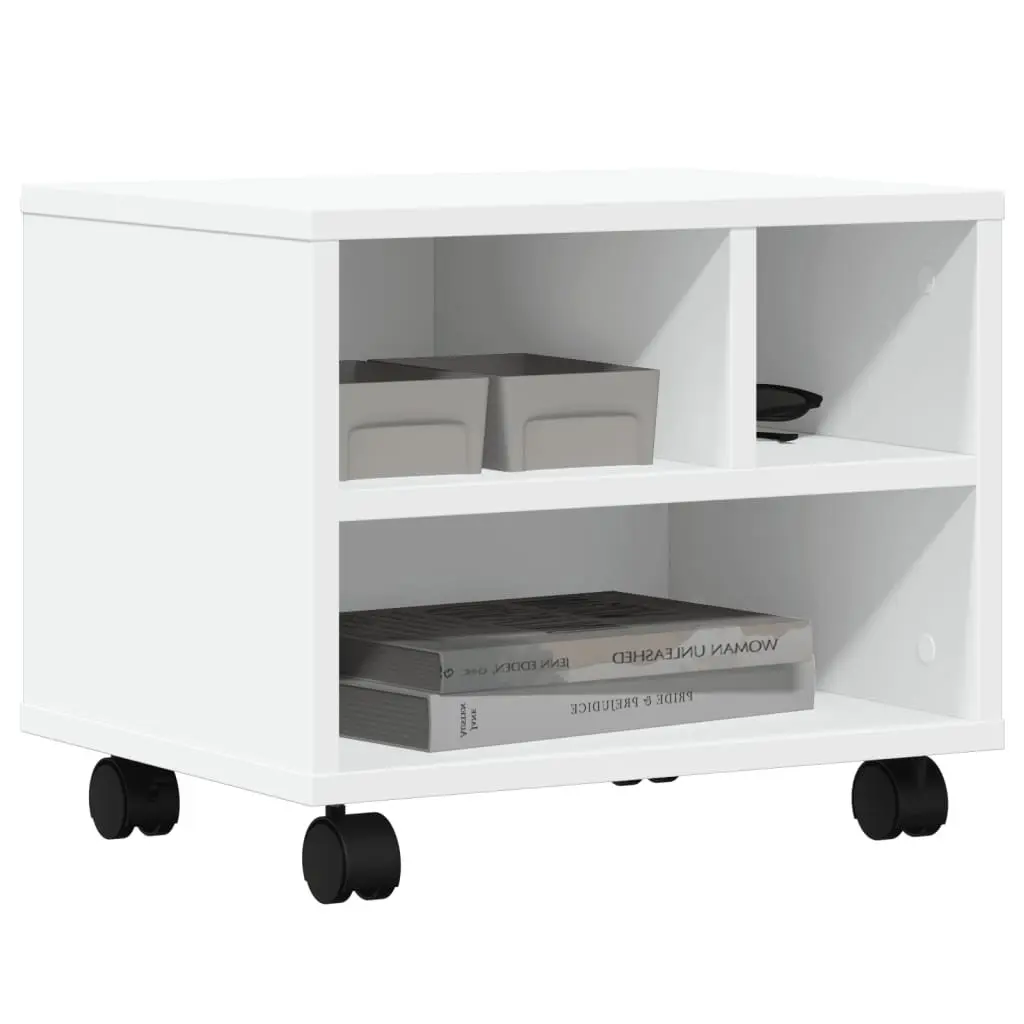 Printer Stand White Mobile Office Desk with Wheels and Storage