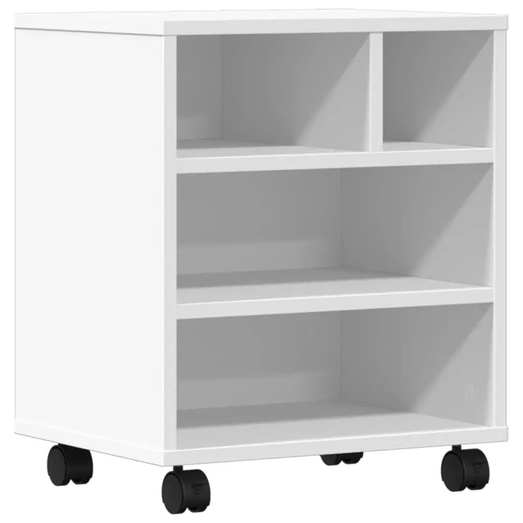 Printer Stand White Engineered Wood Mobile Organiser with Wheels