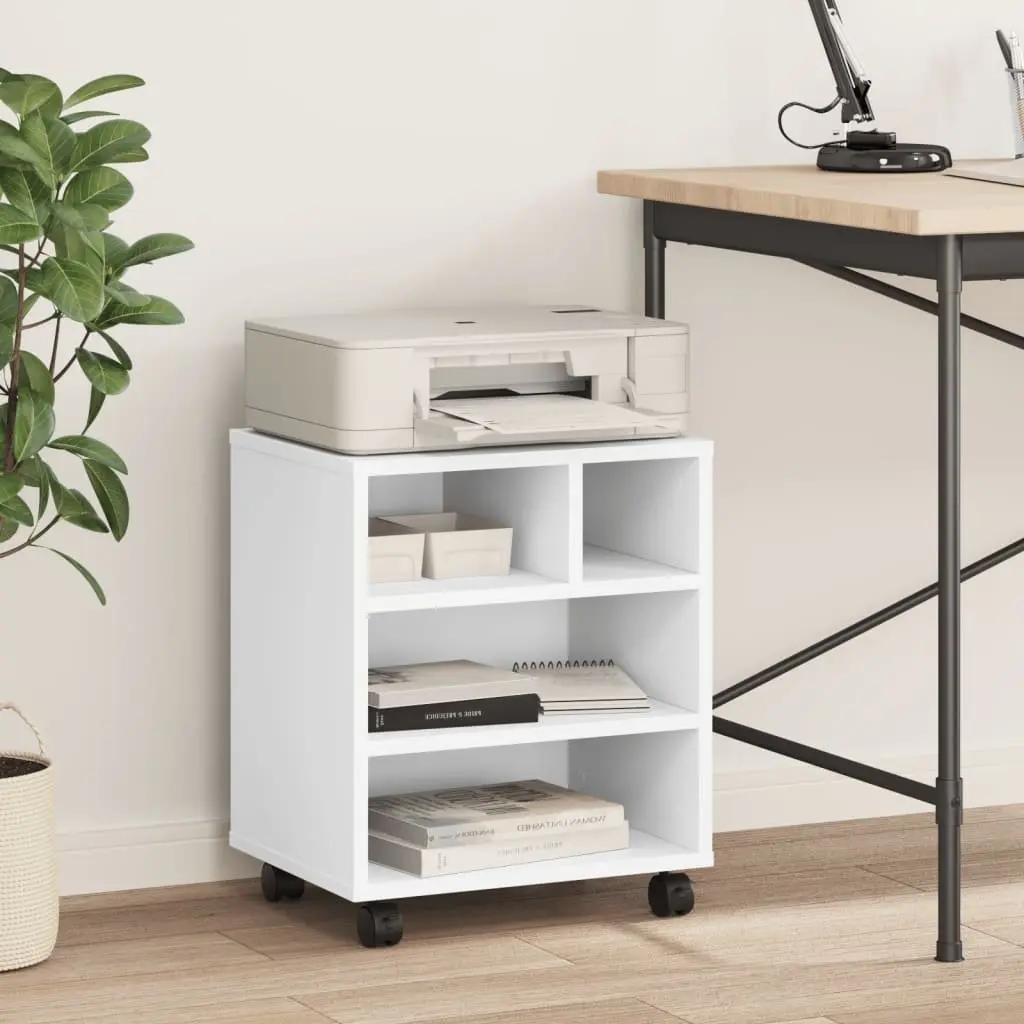Printer Stand White Engineered Wood Mobile Organiser with Wheels